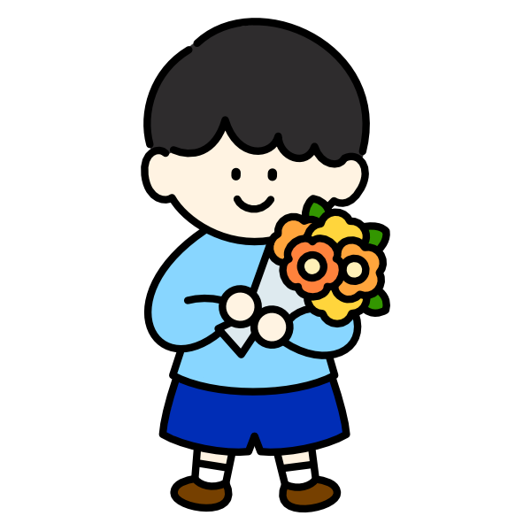 花束を持つ男の子（カラー）