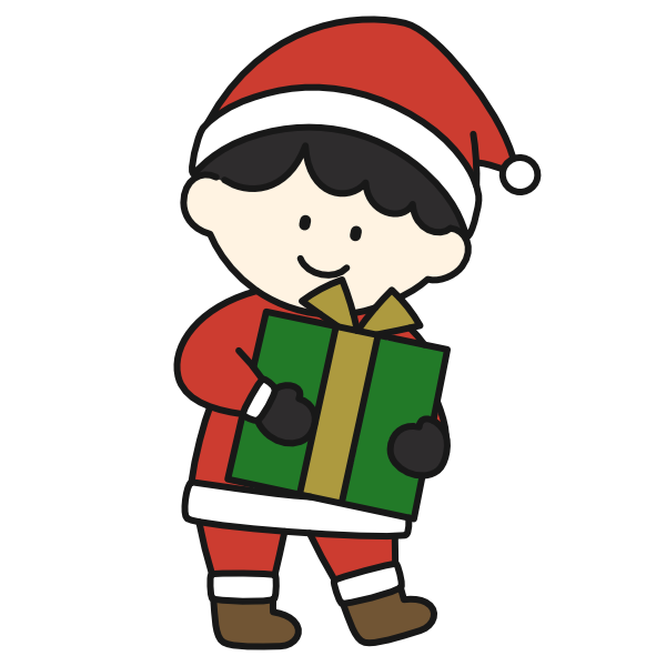 クリスマスプレゼントを抱える男の子（カラー）