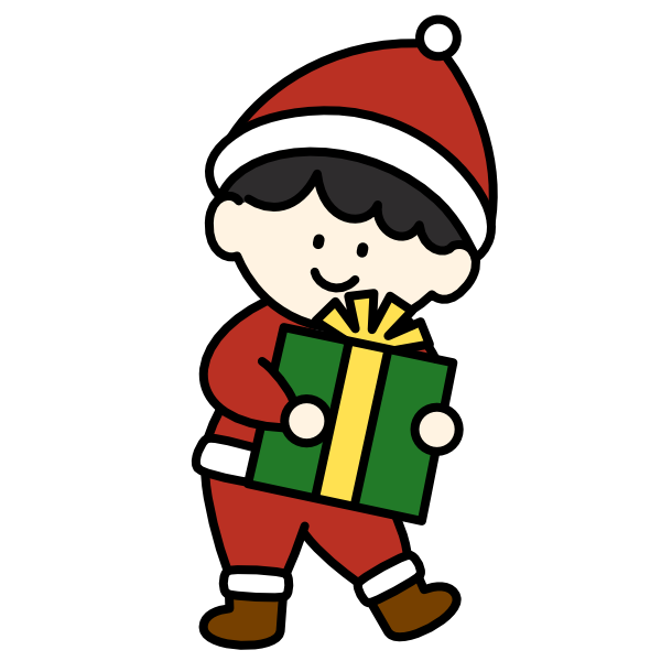 クリスマスプレゼントを抱える男の子（カラー）
