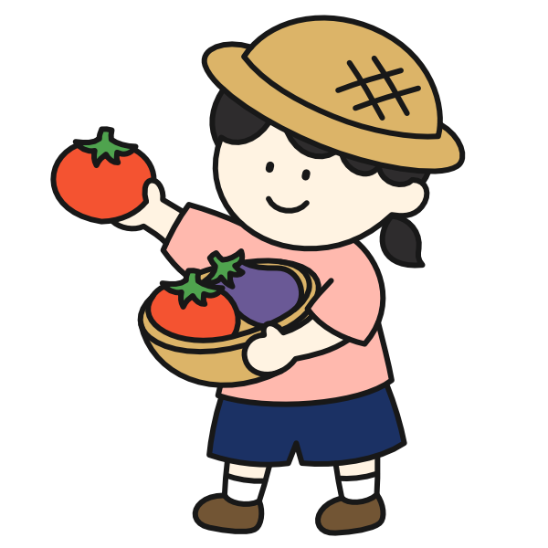 夏野菜を収穫する女の子（カラー）